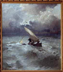 Tempete en mer (Storm på havet) Målning av Pompeo Mariani (1857-1927) 1898 Dim 145x135 cm Genes, Galleria d