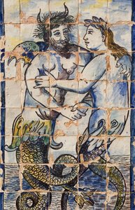 Azulejos-plattor i palatsträdgårdarna som visar havsdjur (keramik) av Portuguese School