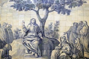 Barmhärtighetens kyrka. Azulejos. Bergspredikan. Jesus. Evora. Portugal. av Portuguese School