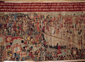 Erövring av Afrika: "" Infångandet av Asilah (Arzila) i Marocko 1471 av den portugisiska flottan""" Fragment av en gobeläng av 1500-talets portugisiska skola. Lissabon, Nationalmuseet för antik konst av Portuguese School