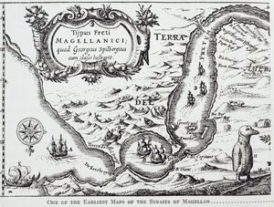 En av de tidigaste kartorna över Magellansundet, från 