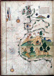 Portulan från Afrikas västkust med Kanarieöarna. Geografisk karta över portugisiska Luis Lazare (1500-talet)