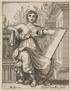 Sittande kvinna som håller en tablett, sent 1600-tal, mitten av 1700-talet. av Possibly by Jean Antoine de Maroulles