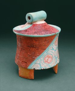 Stativkärl med platta ben (stuckatur svartgods) av Pre Columbian Pre Columbian