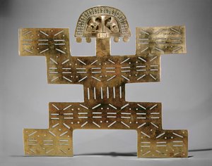 Gjuten Tumbaga pectoral, från Huaca del Dragon, Caldas, Colombia, Tolima stil (guld)