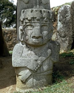 Megalitisk skulptur av en krigare av Pre Columbian Pre Columbian