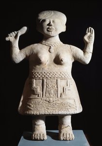 Pre-columbiansk konst, Totonac-civilisation: statyett av pretress-armar i luften 600-900-talet efter JC Från El Tajin (sten) av Pre Columbian Pre Columbian