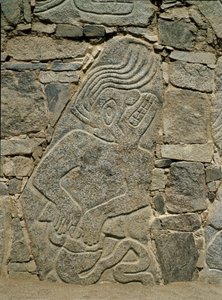 Vägg med relief av en krigare av Pre Columbian Pre Columbian
