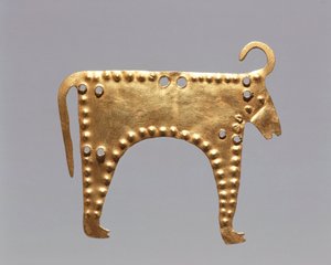 Bulgarien, Sofia, Nationalhistoriska museet, Bladguld med djurfigurer från Varna av Prehistoric Prehistoric