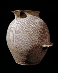 Prehistoire: polykrom keramikvas från Jericho. 3000-2100 f.Kr. Amman, arkeologiska museet, Jordanien av Prehistoric Prehistoric