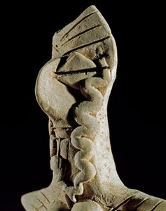 Förhistoria: kvinnans huvud. Lerstatyett från centrala Turkmenistan (regionen Gonur Tepe). 3000-2500 f.Kr., bronsåldern Moskva, Institutet för arkeologi vid Ryska vetenskapsakademin, Ryssland av Prehistoric Prehistoric