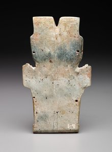 Baksidan av en antropomorf plakett, möjligen eldormen, förklassisk period, 800-400 f.Kr. (serpentin & cinnober) av Prehistoric Prehistoric