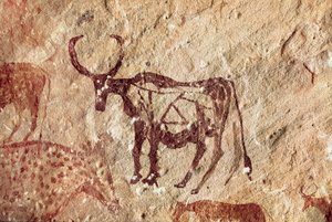 Hällmålning: representation av en hjortvilt. Grottan av Tadrart Acacus Libyen av Prehistoric Prehistoric