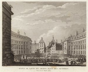 Staty av Ludvig XIV nedtagen på Place des Victoires