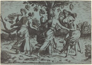 Dryadernas dans av Probably French 16th Century after Pierre Milan after Rosso Fiorentino