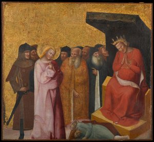 Johannes evangelisten återställer två män till liv, cirka 1325-1330 (tempera och bladguld på panel)