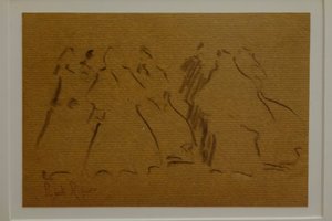 skiss av kvinnofigurer, Narcís Puget Riquer, kolteckning, Puget museum, Can LLaudis adliga hus, Dalt Vila, Ibiza, balearerna, Spanien
