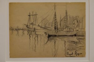 segelbåtar, Narcís Puget Riquer, kolteckning, Puget museum, Can LLaudis adliga hus, Dalt Vila, Ibiza, balearerna, Spanien