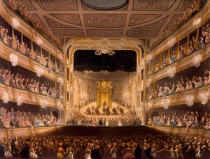 Covent Garden Theatre, från Microcosm of London av R Ackermann, 1808 (handfärgad akvatint) av Pugin and Rowlandson