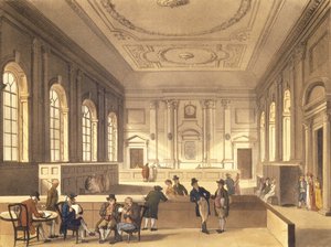 Dividend Hall på South Sea House, pub. av R. Ackermann, 1810 (akvatint)