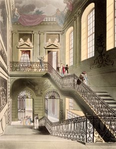 Hall och trappa på British Museum, från "Microcosm of London" publicerad av R. Ackermann 1808 av Pugin and Rowlandson