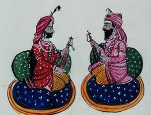 Maharaja Kharak Singh och Maharaja Nau Nihal Singh, ca 1890 (akvarell på papper)