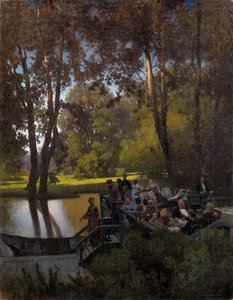 ""Dejeuner au parc"" (Lunch i parken) Peinture de Pyotr Alexandrovich Sukhodolsky (Soukhodolsky) (1835-1903) Olja på duk Dim 61,5x48 cm Privat samling av Pyotr Alexandrovich Sukhodolsky