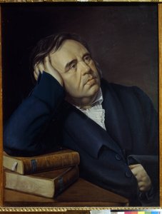 Porträtt av fabulisten Ivan A. Krylov (1769-1844) (porträtt av fabulisten I.A. Krylov). Verk av Pyotr Alexeevich Olenin (1828-1855), pastell på papper av Pyotr Alexeevich Olenin