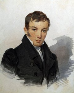Porträtt av Vasilij Zjukovskij (1783-1852), rysk poet (Porträtt av poeten Vasilij Zjukovskij). Verk av Piotr (Pyotr) Fiodorovitch Sokolov (Peter Sokolov) (1791-1848), cirka 1820. Akvarell på papper. Sankt Petersburg, Museum A. Pushkin Memorial Museum av Pyotr Fyodorovich Sokolov