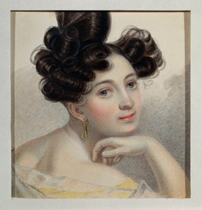 Porträtt av grevinnan Glafira av Balmen. Verk av Pyotr (Piotr) Fyodorovich Sokolov (Peter Sokolov) (1791-1848), akvarell på papper, cirka 1828. Rysk konst av Pyotr Fyodorovich Sokolov
