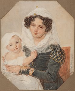 Porträtt av grevinnan Maria Nikolayevna Volkonskaya 1805-1863 med sonen Nikolay, 1826 av Pyotr Fyodorovich Sokolov