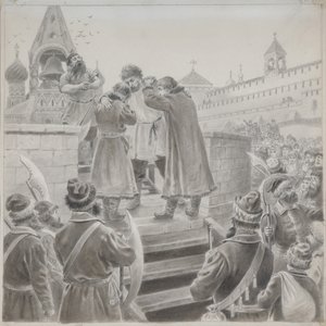 Illustration till dikten The Song of the Merchant Kalashnikov av M. Lermontov av Pyotr Ivanovich Korovin