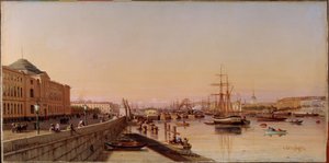 Sommarkväll på vallen av Neva, nära konstakademin i Sankt Petersburg. Målning av Pyotr Petrovich Vereschagin (Vereshchagin, Vereshchagin) (1836-1886), olja på duk, cirka 1870. Rysk konst