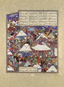 Det besatta iranska lägret attackerat av natten, Folio 241r från Shahnama..., ca. 1525-30.
