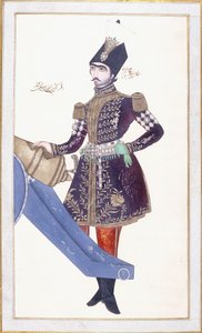 Porträtt av Nasir al-Din Shah, hand som vilar på en kanon, ca. 1853-4