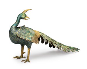 Rökelsekar i form av en påfågel av cloisonne