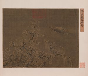 Fiska ensam i en iskall flod av Qing Dynasty Chinese School