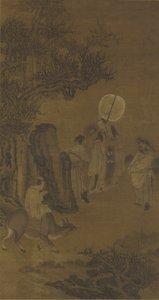 Premiärminister Yang Su och den flitige ungdomen, 1600-1700-talet (bläck och färg på sidenpanel)