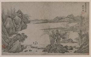 Flodlandskap och vedsamlare (bläck på papper)