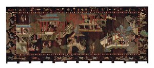 Tolvfaldig coromandelskärm, 1700-tal av Qing Dynasty Chinese School