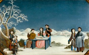 Vinterscen med avlägsen fästning, ca 1800 (olja på duk) av Qing Dynasty Chinese School