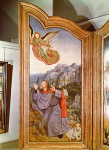 Den heliga släktskapet, eller St. Annes altartavla, detalj på den vänstra panelen som visar bebådelsen till Joachim, 1509 av Quentin Massys or Metsys