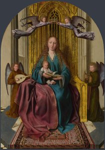 Jungfrun och barnet på tronen, med fyra änglar, ca. 1495 av Quentin Massys or Metsys