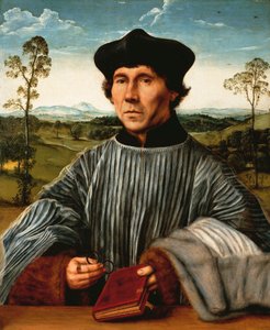 Porträtt av en kanon, av Quinten Matsys (1466-1530), olja på duk