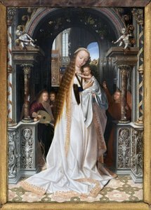 Jungfrun och barnet omgiven av änglar, målning av Quentin Metsys (1466-1530), fotografi, KIM Youngtae, Lyon, Musee des Beaux Arts de Lyon.