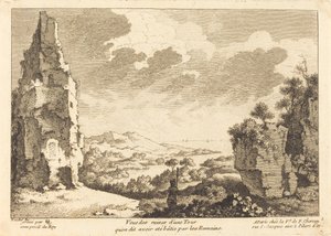 Utsikt över ruinerna av ett torn som sägs ha byggts av romarna av Quentin Pierre Chedel after François Boucher