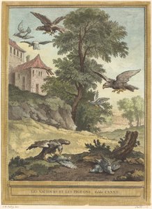 Gamar och duvor av Quentin Pierre Chedel after Jean Baptiste Oudry