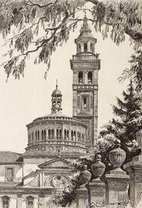 Beata Vergine dei Miracoli Sanctuary, Saronno, Italien, gravyr från en teckning av Quinto Cenni, från L