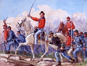 Risorgimento: trupperna av Giuseppe Garibaldi (1807-1882) marscherar mot Rom. Akvarell av Quinto Cenni 1892 av Quinto Cenni