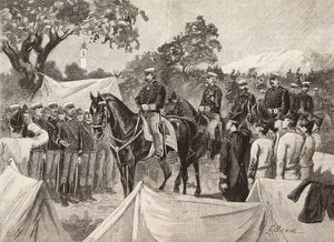 Umberto I (1844-1900), kung av Italien, med några officerare, på besök i militärläger, 11 september av Quinto Cenni
